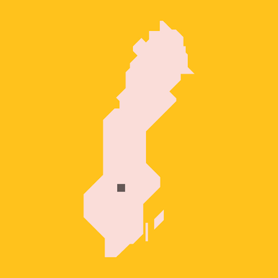 En stiliserad karta av Sverige med en liten kvadratisk ruta som motsvararstorleken på den yta som man skulle behöva täckas med solceller för attgenerera el motsvarande Sverigeselanvändning